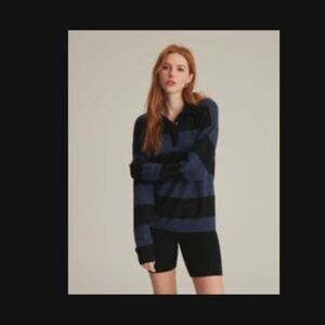 NAADAM Recycled Cashmere Oversized Rugby Polo - Heather Denim